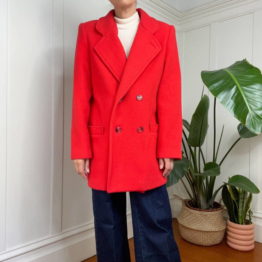 Vintage 100% Wool Red Pea Coat Size 10